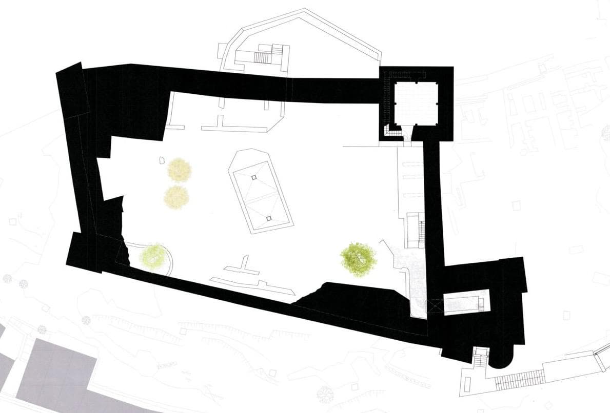 Architectural site plan of building complex with central courtyard